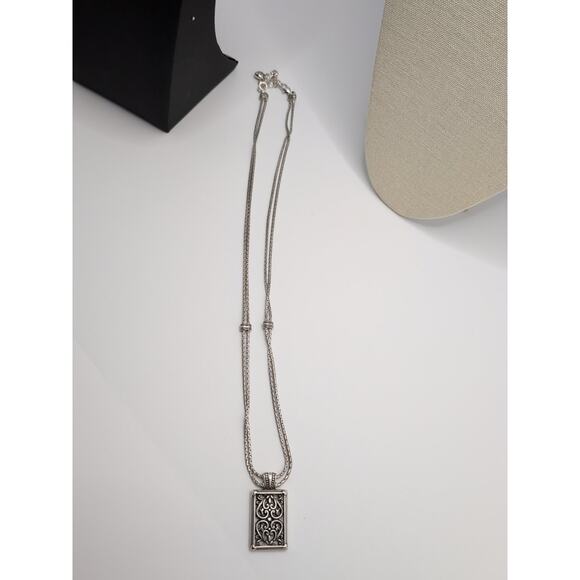 Brighton Rectangular Scroll Pendant Necklace 18 Inch Silver Tone - Picture 3 of 6